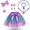 Hifot Costume da Sirena Bambina,Vestito Principessa Gonna Tulle Bimba Gioielli Collana Bracciale Orecchini Anelli Regalo, Principessa Costume Carnevale Festa Compleanno