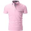 AIOIDI Polo da Uomo Manica Corta Colletto Plaid Regular Fit T Shirt,Rosa,L