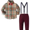Nwada 4PC Ragazzi Gentleman Suits Toddler Newborn Camicia a maniche lunghe Top + Pantaloni lunghi + Bretelle + Papillon 4-5 anni Abiti per bambini Abiti da cerimonia per matrimoni formali