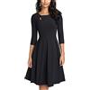 HOMEYEE Abito da cocktail da donna vintage traforato con scollo rotondo svasato plissettato A223, Nero , S