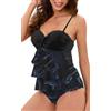 NLAND Costume Intero Donna Controllo della Pancia Push Up Regolabile Costumi Interi Vita Alta Volant Halter Monokini da Spiaggia（Nero,L