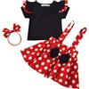 Verve Jelly Insiemi del Vestito dalla neonata del Bambino Camicia a Maniche Corte con Volant a Pois + Gonna con Bretelle + Set di Abiti per Fascia 110 Rosso 2-3 Anni