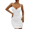 BKEPDY Mini Abito Sexy Donna Vestito Corto Spaghetti Strap Profondo Scollo a V Aderente da Sera Senza Maniche Fessura della Parte Anteriore Bandage Nero Abito Estivo a Spalla Clubwear Festa