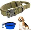 Faankiton Collare Tattico per Cani con Maniglia di Comando，Collare Militare per Cani Regolabile con Fibbia in Metallo，Collare per Cane in Nylon con Una Ciotola per Cani Pieghevole (M, Marrone)