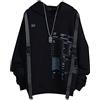 seiveini Techwear Uomo Felpa con Cappuccio da Ragazzo Maglione Autunno Inverno Streetwear Hip Hop Patchwork Felpe Vintage Maglione Pullover Hoodie Oversized Sciolto A Nero Pile 3XL