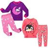 Babyfashion Bambine 4 Pezzi Pigiama a Maniche Lunghe per Ragazze Pajama Set 100% Cotone(Penguin-Unicorn,9 Anni)