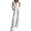 Generic Tuta da donna per matrimonio, festa, lunga, elegante, a maniche lunghe, tinta unita, con scollo a V, con gamba larga, tuta da lavoro, tuta intera, bianco, XL