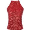 Freebily Canotta da Donna Senza Maniche Tank Top con Paillettes Donna Corto Canottiera Donna Estiva Aderente Clubwear Donna Sexy Elasticizzato Rosso Taglia Unica