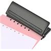 OTYMIOW Perforatore 6 Fori Regolabile Bucafogli 6 Fori Perforatrice Fogli da Scrivania Nera Punzonatrice Diary Punch Bucatrice Foro Metallo per 7 Fogli di Carta A4 A5 A6 B7 per Rilegatura in Ufficio