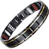 JFUME Bracciale magnetico da uomo, placcato oro 18k, placcato nero, argento, carbonio blu con strumento di rimozione link, regolabile 22cm