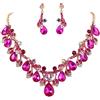 Clearine Donna Parure Gioielli-Collana Orecchini Sposa Nuziale Cristallo lacrima Grappolo Foglia Vite Collana ciondola Gli Fucsia Oro-Fondo