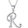 Morella Collana donna argento con ciondolo lettera R argento 925 rodinato con zirconi bianchi 45 cm