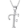 Morella Collana donna argento con ciondolo lettera F argento 925 rodinato con zirconi bianchi 45 cm