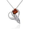 AMBEDORA Collana da Donna Cuore con Rosa, Argento Sterling Ossidato, Rosa Intagliata a Mano in Ambra Baltica, Ciondolo in Argento su Catena con Incisione