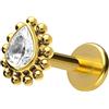PIERCINGLINE Titanio Labret con filettatura interna, gocce di cristallo, piercing labbro, naso, orecchio, helix, colori e dimensioni a scelta, 1.2 mm, titanio (grado 23)