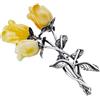 AMBEDORA Spilla in argento 925 Ambra baltica Latte Rose gialle Regalo per signore