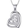 Morella Collana donna a forma di cuore lettera M con zirconi bianchi 46 cm argento 925 rodiato