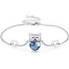 CHENGHONG Braccialetto gatto per donna in argento 925 con cristalli blu - Regalo per donna, ragazza, bambina, figlia