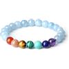COAI Bracciale da Donna con perline di in Pietre Naturali, Bracciale Acquamarina e Pietre dei Sette Chakra da Donna, Misura M