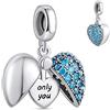 NINGAN Pendente in argento 925 fascino d'amore con zircone lucido 'i love you' beading adatto per il regalo della collana del braccialetto delle donne (blu)