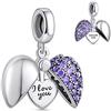 NINGAN Pendente in argento 925 fascino d'amore con zircone lucido 'i love you' beading adatto per il regalo della collana del braccialetto delle donne (Lavanda)