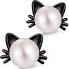 Miaofu Orecchini Gatto,Orecchini Donna Gatto Miaofu Gatto Orecchini Carino Perle Gatto Orecchini,Naturale d'Acqua Dolce Perle Gatto Orecchini,Orecchini Gatto Bambina,Orecchini Gatto Argento Nero Orecchini