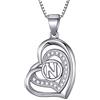 Morella Collana donna a forma di cuore lettera N con zirconi bianchi 46 cm argento 925 rodiato
