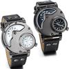 JewelryWe Orologio da Polso da Uomo, Cinturino in Pelle Nero, 2 Quadranti, Orologio Militari, Orologio Grande