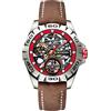 BODERRY Urban Titanium - Orologio da polso da uomo, automatico, meccanico, impermeabile, a carica automatica, luminoso, analogico, Rosso/Marrone, Cinturino