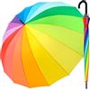 iX-brella Ombrello XXL arcobaleno 129 cm fibra di vetro leggero colorato grande, Arcobaleno - Manico rotondo con gancio, 129 cm, Ombrello XXL