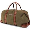 DRAKENSBERG Duffel Weekender - Borsone grande, borsa da viaggio, retrò vintage, per donna e uomo, espandibile, realizzata a mano in qualità premium, 60L, tela e pelle, verde oliva, DR00126
