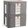 FUSACONY Scatole Per Vestiti, Scatole Armadio con Supporto in Acciaio, con Finestre Trasparenti e Maniglie Rinforzate, per Trapunte,Coperte,Biancheria da Letto,Grigio,2 Per Confezione (22L)