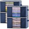 GoMaihe Scatole per Armadio 4 PCS Contenitori per Armadio Salvaspazio con Cerniera Manico, Scatole trasloco per Vestiti pieghevoli, Organizzatore Armadio Organizer Biancheria Trapunte Coperte, Blu