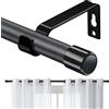 FLY HAWK Bastone per Tenda, 76-116 CM Aste per Tende per Finestra con Pomelli a Cappuccio con Staffe Set, Bastone per Tende Regolabile in Acciaio Inossidabile di Diametro 16 mm per Camera da Letto/Nero Opaco