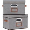 OUTBROS Scatole Portaoggetti con Coperchio, 38 x 25 x 25 cm Cesto Pieghevoli con Maniglie, Contenitori Armadio, Organizzatori per Vestiti (2 Pezzi, Grigio)