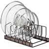 Toplife Porta Coperchi Pentole，Organizer Pentole con 7 Scomparti Regolabili, Ottimo per Riporre i Coperchi delle Pentole e Padelle，Mrrone