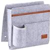 Copiel Tasca portaoggetti da letto, porta telecomando da letto appeso per divano con 5 tasche, tasca organizer per divano da comodino per laptop, iPad, riviste, libri, telefono (Grigio)