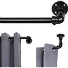 FLY HAWK Bastone da Tenda Stile Industriale, 81-109 cm Aste per Tende per Finestra con Testa a Flangia in Acciaio Inossidabile, Bastone per Tende Regolabile Asta per Tenda per Finestra della Cucina/Nero