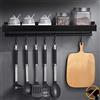 MUOIVG Portaspezie, supporto portaoggetti da cucina a parete con 6 ganci rimovibili, scaffale da cucina porta casseruola da parete senza foratura, alluminio, antiruggine, nero, 40 cm