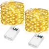 Flaspar Led Stringa Luci a Batteria, 2 Pezzi 10 metri 100 Led Rame filo Ghirlanda Catena Luminose Lucine Fata Luci Decorative per Natale San Valentino Interno Esterno, Bianco Caldo