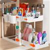 Yexati Organizer Sottolavello Cucina Estraibile a 2 Livelli, Organizzatore Cucina Dispensa di Grande Capacità con 2 Tazze Sospese, 4 Ganci, Scorrevole Scaffale Multiuso Sotto Lavello per Cucina Bagno, Bianco