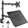 Redbat Supporto Monitor Braccio Display con Vassoio per Doppio Schermo Laptop (max 16'') e LED LCD da 13 a 32 Pollici (max 8 kg), Inclinazione, Rotazione, 2 Opzioni di Installazione