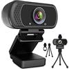 ToLuLu 1080P Webcam with Microfono, HD Webcam Web Camera with Tripod Stand, Widescreen USB Computer Camera, Streaming Mic Webcam for Online Calling/Conferencing, Zoom/Skype/Facetime/YouTube, Laptop/Desktop