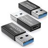 deleyCON Adattatore USB C 3.0 (3 Pezzi) 5 Gbit/s C a A, per Cavo di Ricarica, Cavo Dati, Caricabatterie, per iPhone 17 16 15, iPad, Airpods, Galaxy S25/S24/S23, PC, Tablet - Nero