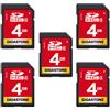 Gigastone GIGATSONE Scheda di Memoria SDHC 4 GB, Set da 5, per Fotocamera Canon Nikon Sony Panasonic, Classe 4 per HD Video, con 5 mini custodie