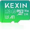 KEXIN Scheda Micro SD 128 GB Scheda di Memoria 128GB Micro SD MicroSDXC con Adattatore Fino a 100MB/s, A1, U3, C10, V30 Micro SD Card