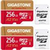 Gigastone [5 Anni Recupero Dati 0] Gigastone scheda di memoria 256 GB Set da 2, 4K Game Pro, Specialmente per GoPro Drone Switch, Velocità 100 MB/s. A2 U3 V30 Scheda Micro SDXC con Adattatore SD.