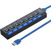 LOBKIN Hub USB a 7 porte, hub USB 3.0 portatile, con singoli interruttori di alimentazione a LED per laptop, PC, MacBook e altri dispositivi USB
