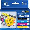 DOREINK LC421XL LC-421XL Cartucce d'inchiostro Compatibile per Brother LC421 XL Multipack per cartucce Brother DCP-J1050DW MFC-J1010DW DCP-J1140DW (LC421XL Nero Ciano Magenta Giallo, 4-Pack)