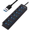 shoplease Hub USB 3.0 di estensione, a 7 porte, con interruttori di alimentazione e spie singole, splitter dati ad alta velocità, portatile per PC, laptop ecc.